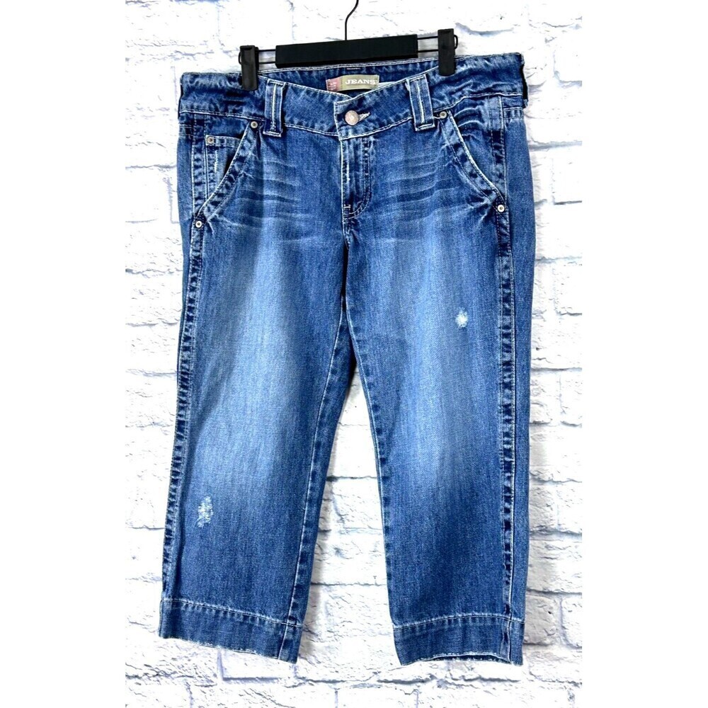 Old Navy Womens Sz 10/12 Ultra Low Waist Denim Jean Cropped Cuffed Distressed - Picture 4 of 12